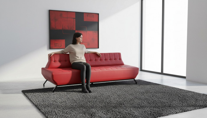 Couch Art Deco Design Rout 3-Sëtzer Sofa Sëtzmiwwel Chesterfield Knäppercher