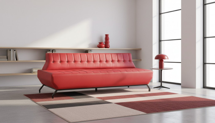 Couch Art Deco Design Rout 3-Sëtzer Sofa Sëtzmiwwel Chesterfield Knäppercher
