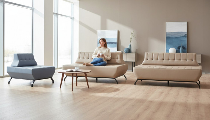 Sofagarnitur Deco Liederofas Set Beige 2-Sëtzer Grou Sessel Sofa-Set