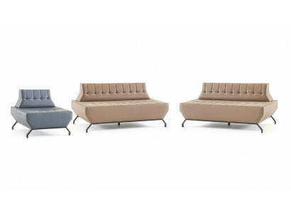 Sofagarnitur Deco Liederofas Set Beige 2-Sëtzer Grou Sessel Sofa-Set