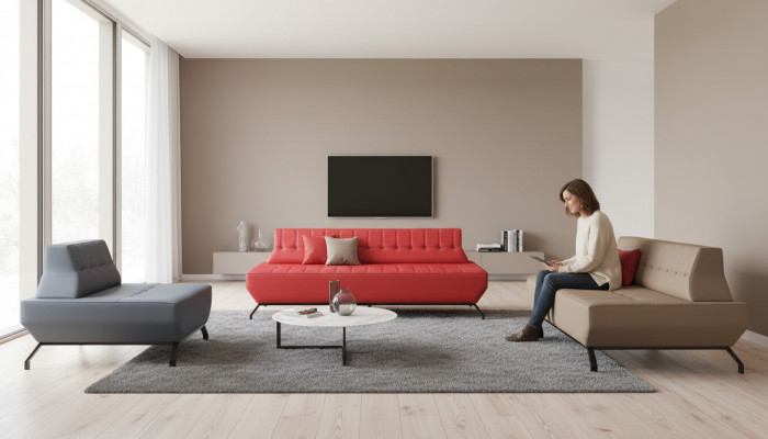 Komplett Sofa-Set Rout 3-Sëtzer Beige 2-Sëtzer Gro Sessel Art Deco Lieder