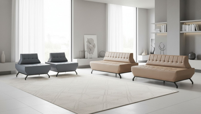Luechtuell-Sofa Set 2-Sëtzer Sëtz Beige Gro Chesterfield Sofas Edelstol