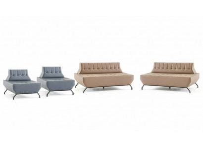 Luechtuell-Sofa Set 2-Sëtzer Sëtz Beige Gro Chesterfield Sofas Edelstol