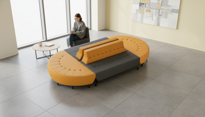 Oval Canapé Grouss Aarbechtszëmmer Foyer Art Deco Lieder Giel Gro Liederkanapee