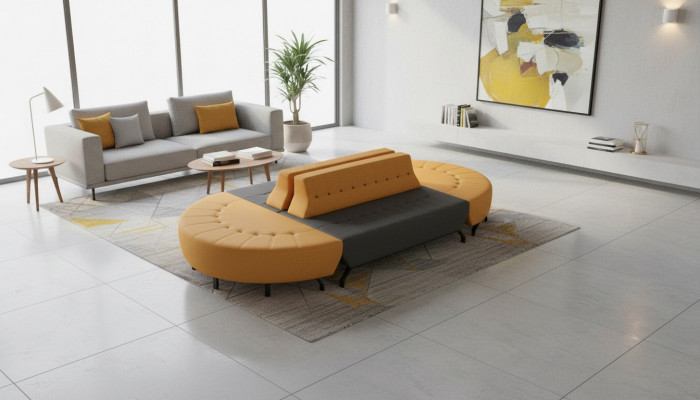 Oval Canapé Grouss Aarbechtszëmmer Foyer Art Deco Lieder Giel Gro Liederkanapee