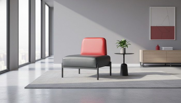 Schwaarz Rout Lieder Sofa Flur Diele Art Deco Lieder Sessel Edelstol 1-Sëtzer