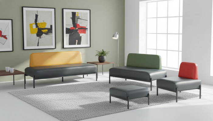 Sëtzmöbel 3-Platzer 2-Platzer Fauteuil Hocker Schwaarz Giel Gréng Rout Couch