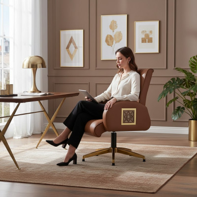 Bürosstull Braun Edelstol Modern Lieder Büro Aarbechtszëmmer 1-Platzer Gold