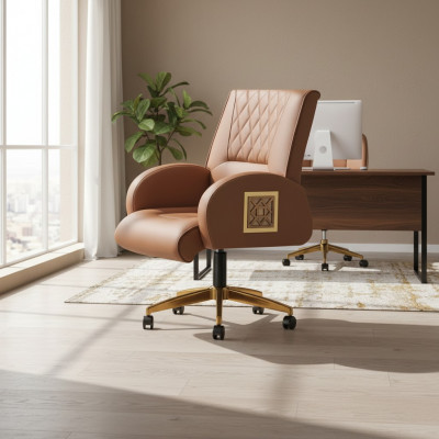 Bürosstull Braun Edelstol Modern Lieder Büro Aarbechtszëmmer 1-Platzer Gold