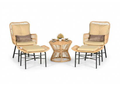 Set 5tlg Sessel Hocker Couchtisch Schaukelstuhl GartenMöbel Rattan Terrasse
