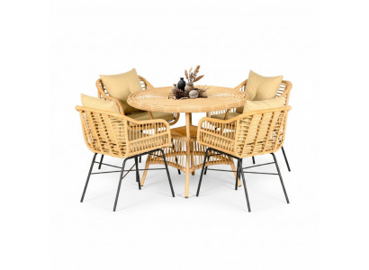 5 tlg. Hochwertiges Rattan Set Garten Möbel Essgruppe Esstisch Stühle Modern Lux