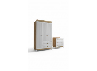 Kommode mit Kleiderschrank Holzmöbel Weiß Schlafzimmer Kinderzimmer 2tlg. Neu