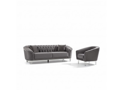 Sofagarnitur Wohnzimmer Dreisitzer Grau Couch Set Sofa 3 Sitzer Luxus Sessel