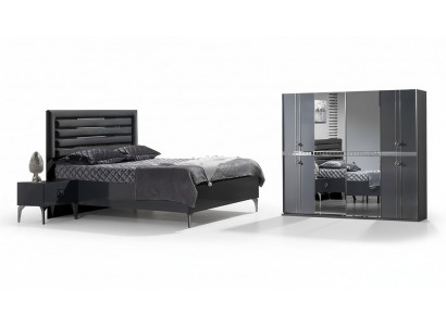 Schlafzimmer Set Bett 2x Nachttische Schrank Luxus Moderne Möbel 4tlg Schwarz