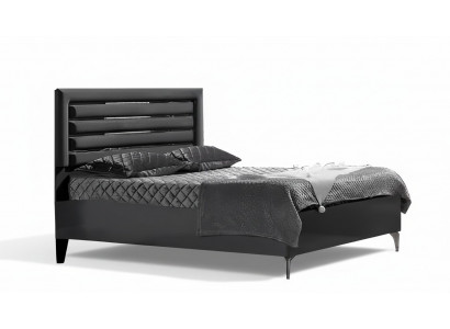 Doppelbett Bett Schlafzimmer 180сm Matratze Schwarz moderner Polsterbett Holz