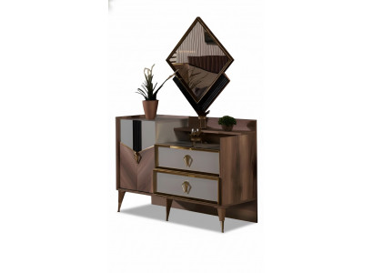 Schlafzimmer Set Schminktisch + Spiegel Kosmetiktisch Make-up Tisch Braun 2tlg.