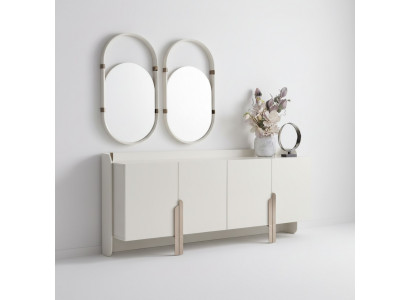 Sideboard 2x Oval Spiegele Schrank Anrichte Beistellschrank Modern Design