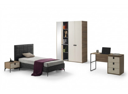 Jugendzimmer Set Bett Schrank Schreibtisch Nachttisch Modernes Design 4-teilig