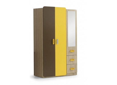 Kleiderschrank Spiegel Modernes Design Gelb Braun Farbakzente Kinderzimmer Möbel