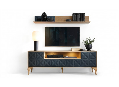 Wohnzimmer Set TV-Lowboard Luxuriöses Medienmöbel Holz Wandregal