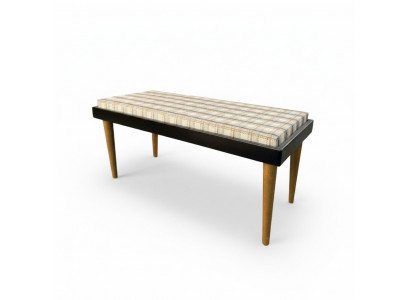Polsterbank Sitzhocker Bank Sitzbank Stoffbezug Beige-Ocker-Blau Kariert