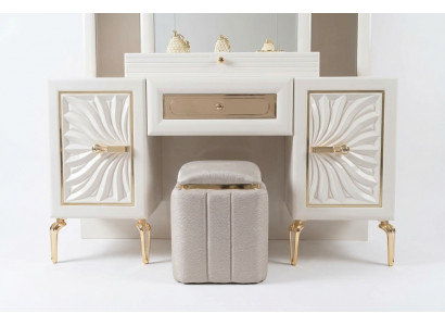 Beiger Holz-Textil Pouf Hocker Eleganter Sitz- und Fußhocker