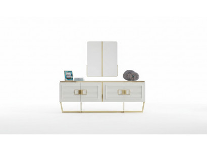 Elegantes weißes Sideboard mit Spiegel aus Holz, Metall und Glas