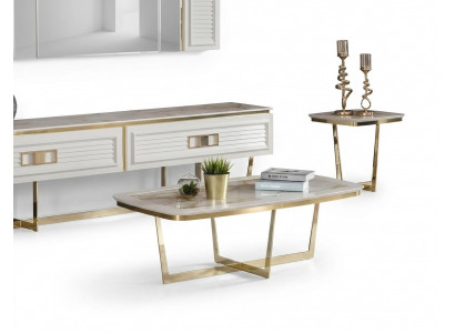 Moderner weißer Couchtisch aus Holz und Metall