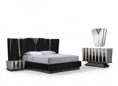 Schwarzweißes Schlafzimmer-Set aus Holz mit Spiegel und modernen