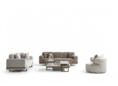 Elegantes Wohnzimmerset aus Stoff in Beige mit Holzrahmen