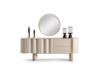 Elegantes Beiges Sideboard mit Spiegel aus Holz und Glas
