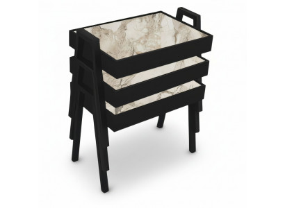 Schwarzes Holz Couchtisch-Set Modern Elegantes Wohnzimmermöbel