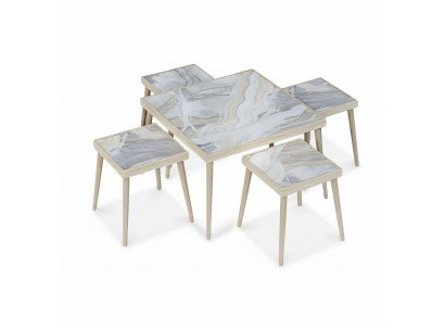 Wohnzimmer-Set aus Holz in lebendigen Mehrfarbtönen, modernes Design