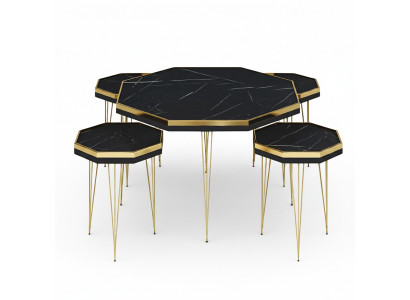 Elegantes Wohnzimmer-Set in Schwarz aus MDF und Edelstahl