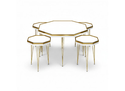 Modernes Wohnzimmer-Set in Weiß mit MDF und Edelstahl
