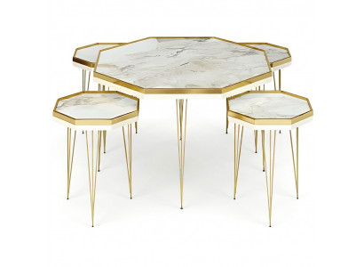 Elegantes weißes Wohnzimmer-Set aus MDF und Edelstahl