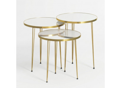 Weißes modernes Couchtisch-Set aus Holz und Edelstahl