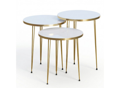 Elegantes weißes Couchtisch-Set aus Holz und Edelstahl
