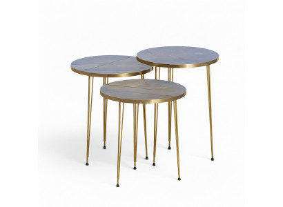 Elegantes graues Couchtisch-Set aus Holz und Edelstahl