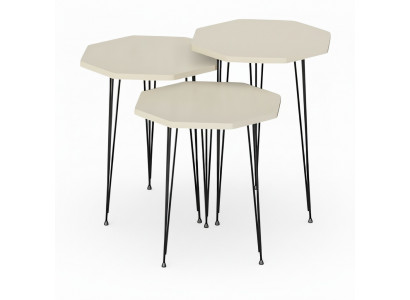 Elegantes weißes Couchtisch-Set aus Metall und Holz für modernes
