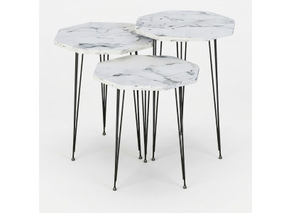Elegantes weißes Couchtisch-Set aus Holz und Metall im