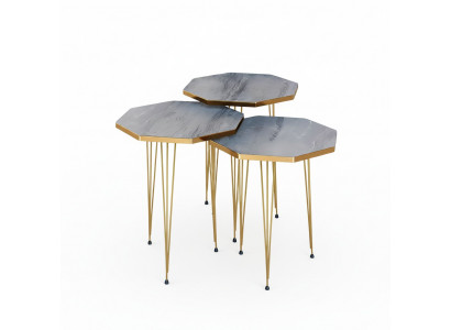 Elegantes graues Couchtisch-Set aus Holz und Edelstahl