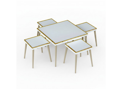 Elegantes weißes Wohnzimmer-Set aus Holz und Edelstahl im modernen