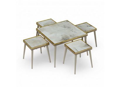 Elegantes Wohnzimmer-Set in Beige aus Holz und Edelstahl