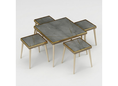 Moderner Wohnzimmer-Set in Grau aus Holz und Edelstahl