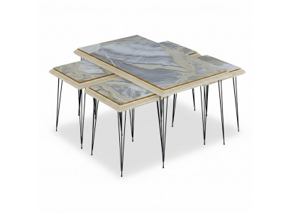 Grauer MDF Edelstahl Couchtisch mit Beistelltischen modern
