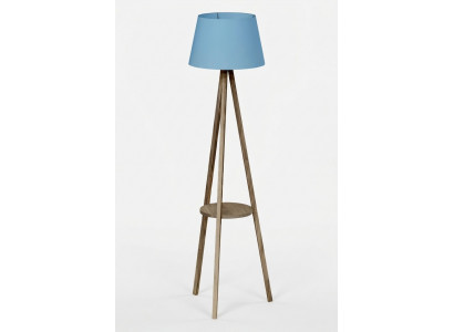 Moderne blaue Stehlampe mit Regal aus Holz