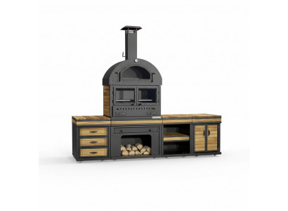 Außenküche in Schwarz aus Holz und Edelstahl elegant und modern
