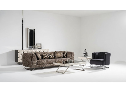 Elegantes 4-Sitzer-Sofa und Sessel aus Holz und Textil in Schwarz