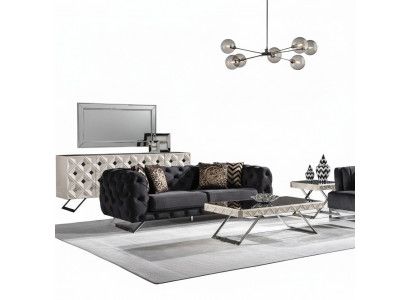 Schwarzes Holz-Textil-Metall 2-teiliges Wohnzimmer-Set mit Sofa